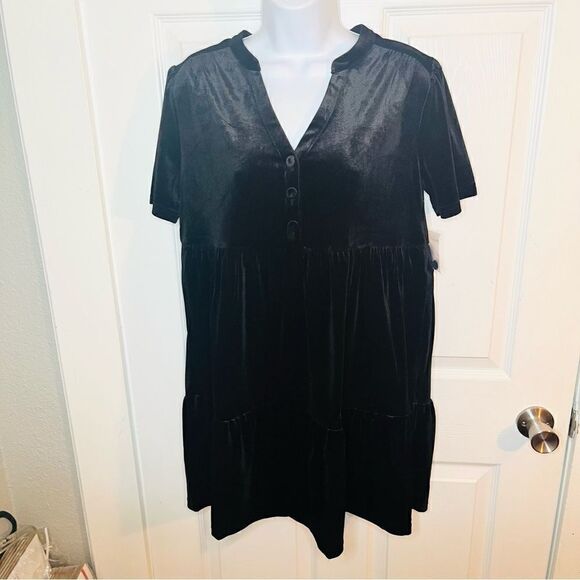Modcloth Levels Of Levity Tiered Velvet Babydoll Dress Shift Black S NWT - Picture 4 of 10